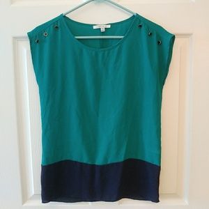 Colorblock teal and navy top